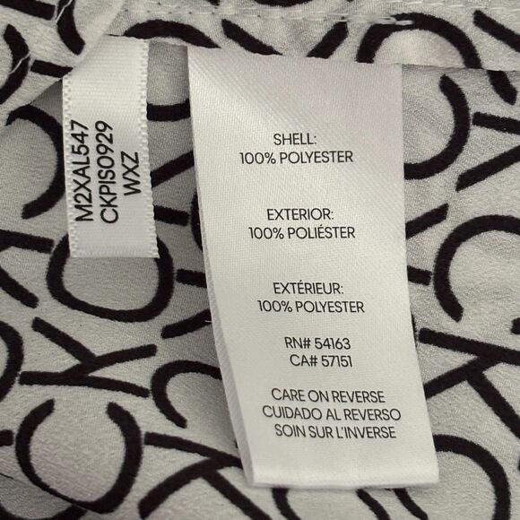 Calvin Klein Roll Sleeve V Neck Button Down CK Logo Size M Dressy Blouse #BD - Picture 9 of 10